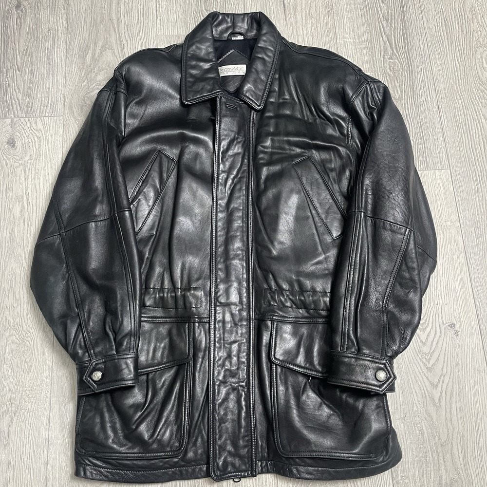 Andrew Marc Vintage Saks 5th Avenue Long Men's Black Zip Soft Leather Jacket